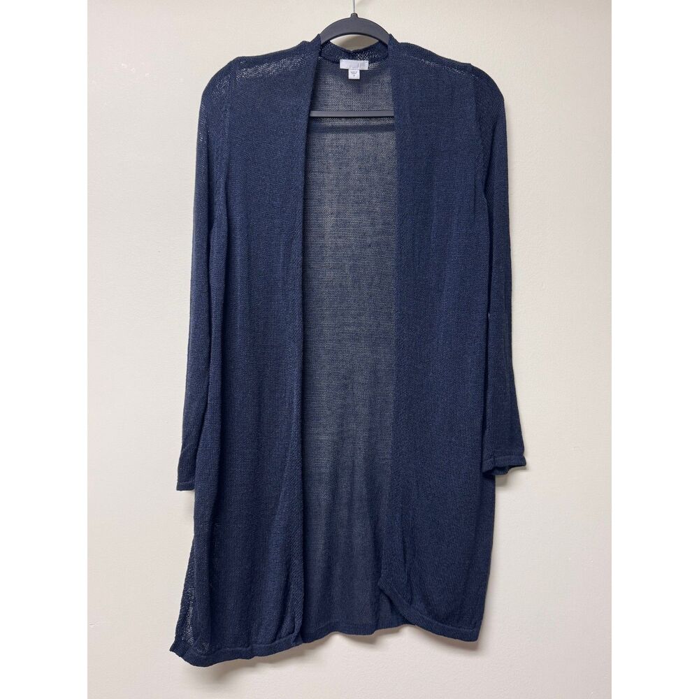 J. JILL Linen Open Front Sweater Cardigan, Navy Blue, Sz M